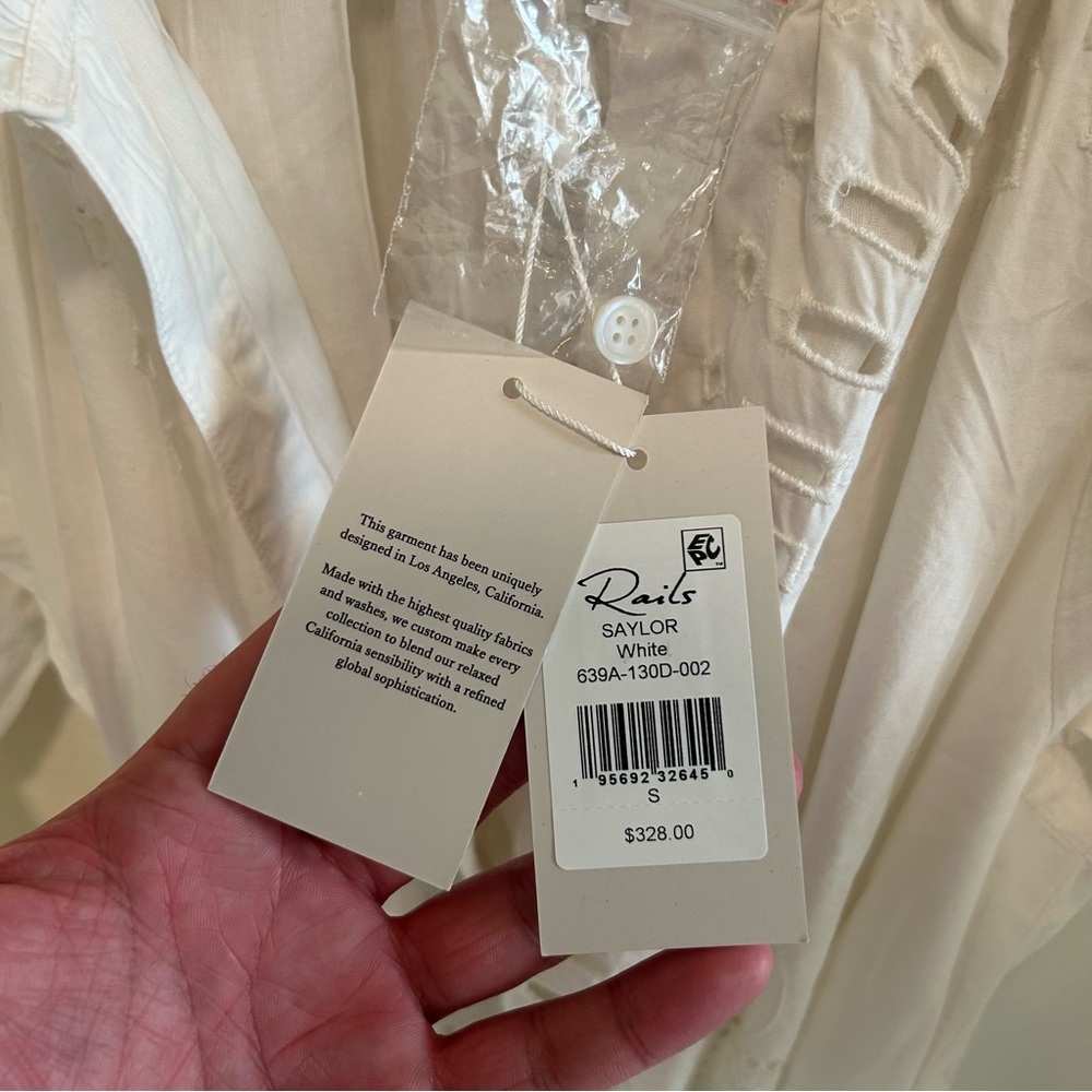 NWT Rails Saylor Button Up Cotton Eyelet White Ruffled Collar Dress - Picture 5 of 7